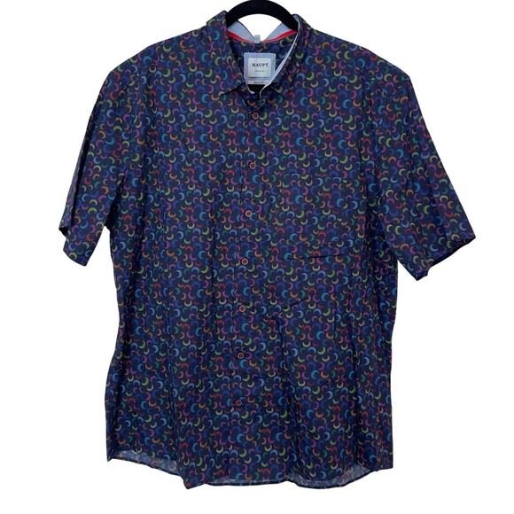 NWOT Haupt Men’s Modern Fit Crescent Short Sleeve Button Down Shirt Size XL Bold - Picture 1 of 8
